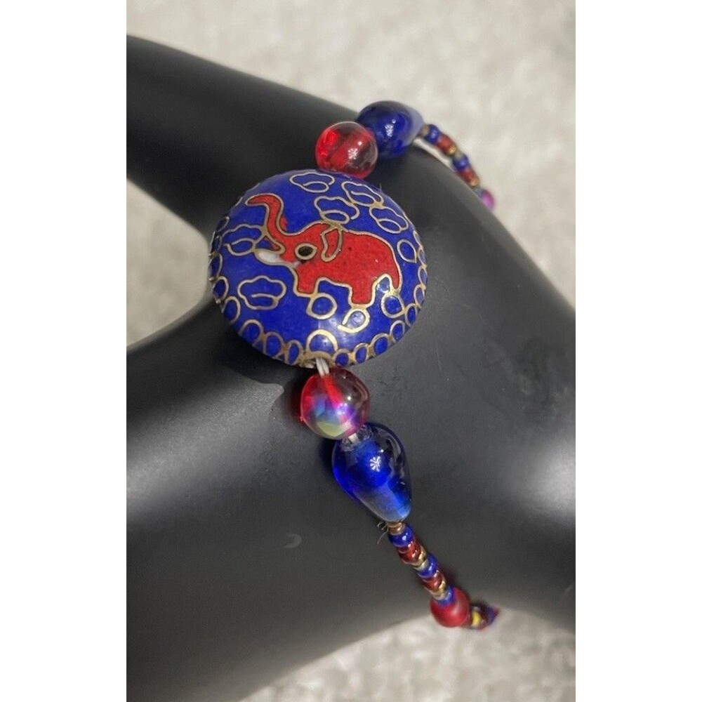 Vintage Centerpiece Cloisonne Glass Beaded Bracelet. Elephant